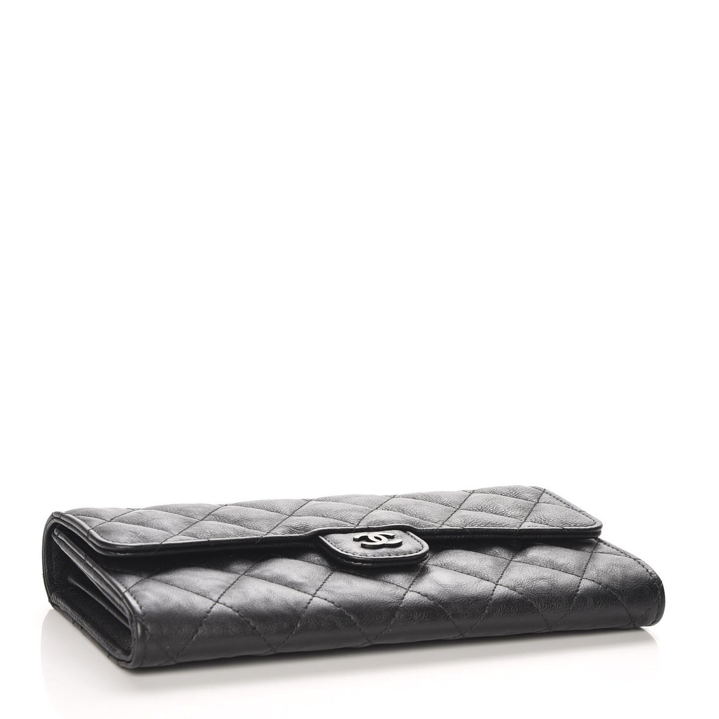 Crumpled Calfskin Quilted Large Flap Wallet So Black
