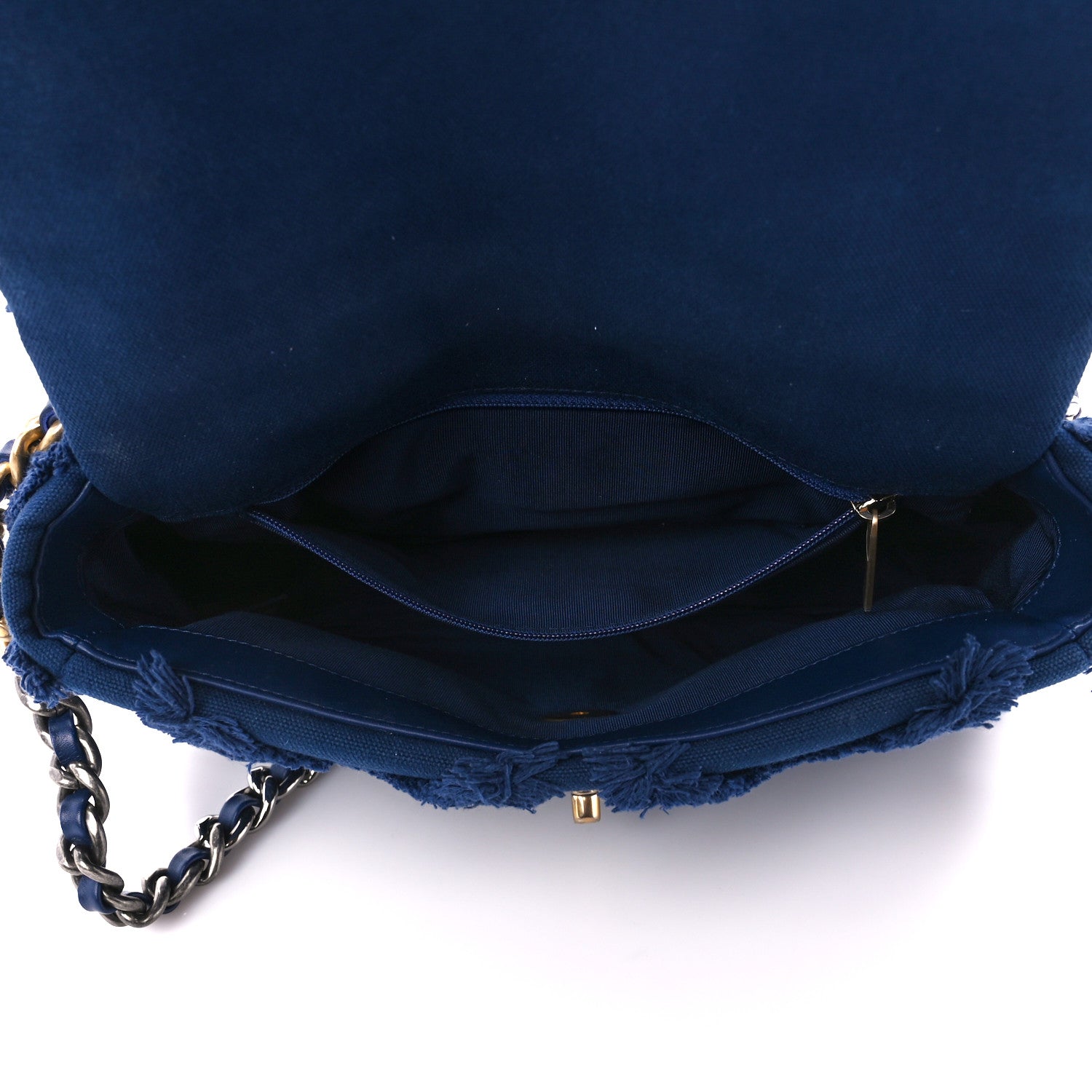 Chanel Cotton Canvas Quilted Medium Chanel 19 Flap Navy Blue