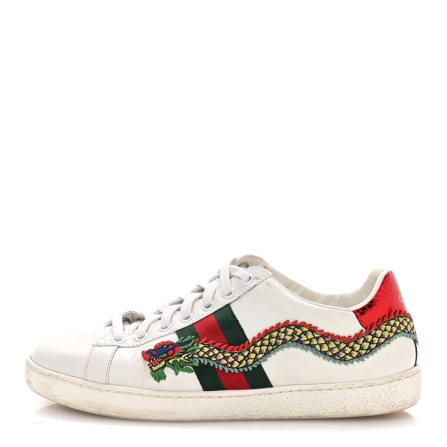 Calfskin Ayers Dragon Embroidered Womens Ace Sneakers 38 White