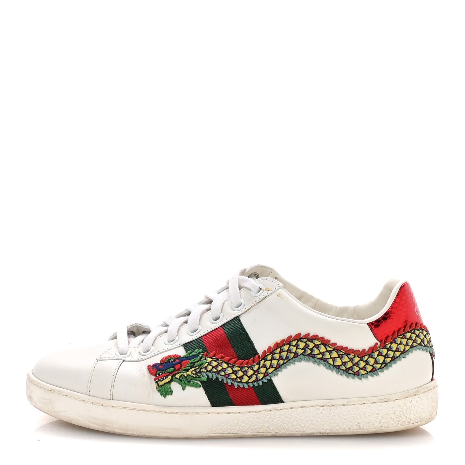 Gucci Calfskin Ayers Dragon Embroidered Womens Ace Sneakers 38 White 1 of 8