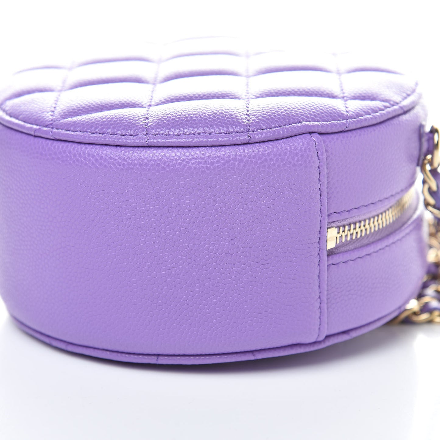 Caviar Quilted Round Clutch With Chain Purple