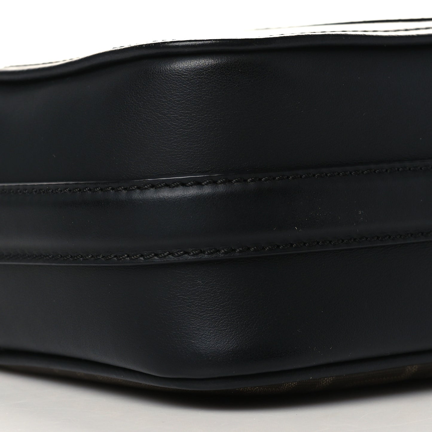 Glazed Fabric Vitello Century F is Fendi FF 1974 Stamp Patch Camera Case Mogano Panna Black