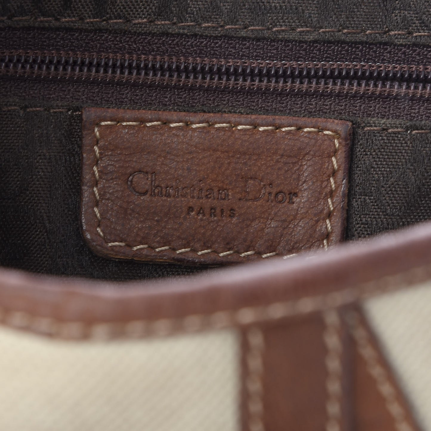 Canvas Calfskin Saddle Bag Beige