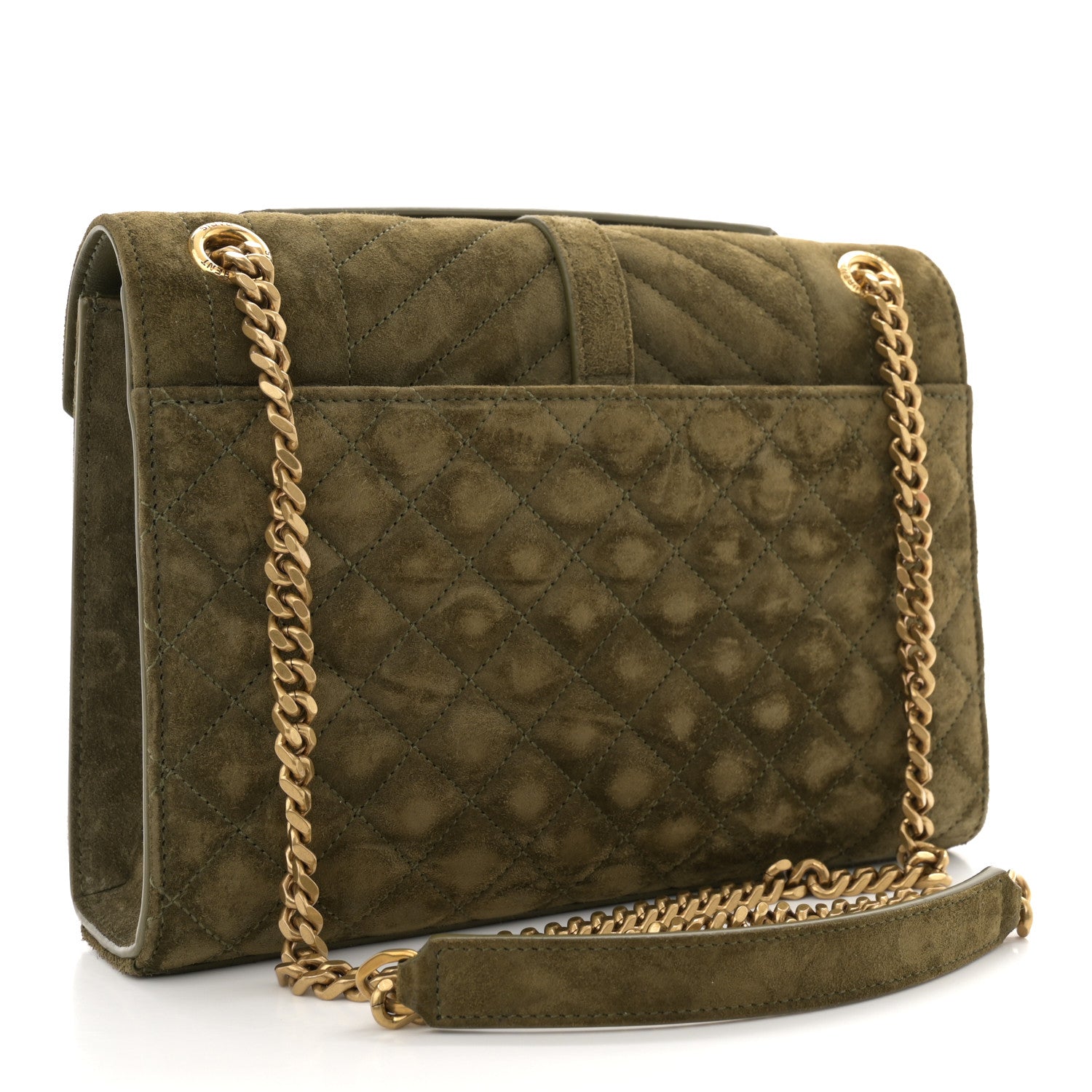 Saint Laurent Suede Mixed Matelasse Triquilt Medium Loden Green 3 of 10