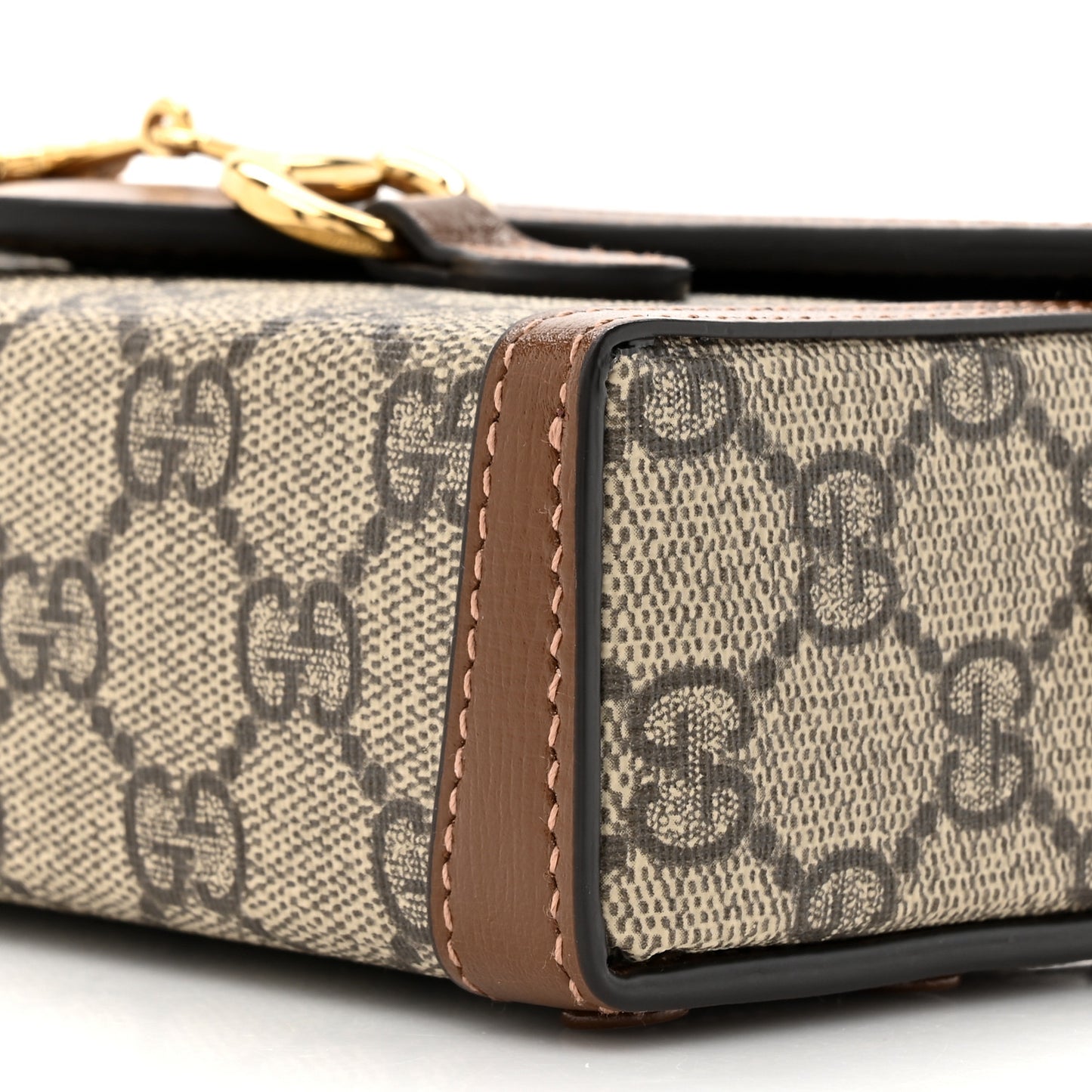 GG Supreme Monogram Mini Horsebit 1955 Shoulder Bag Beige Brown Sugar