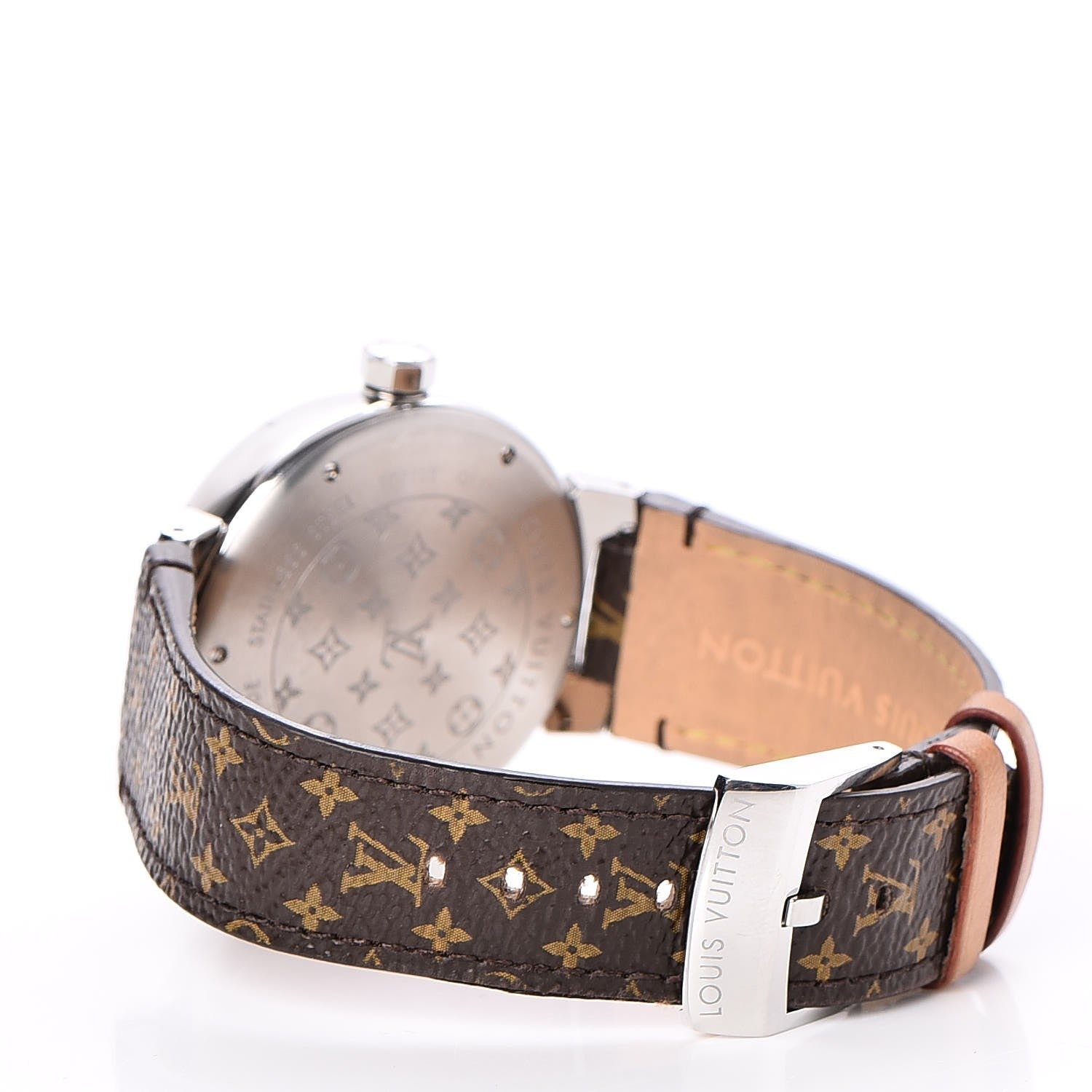 Louis Vuitton Stainless Steel Monogram 39mm Tambour Quartz Watch Brown 3 of 11