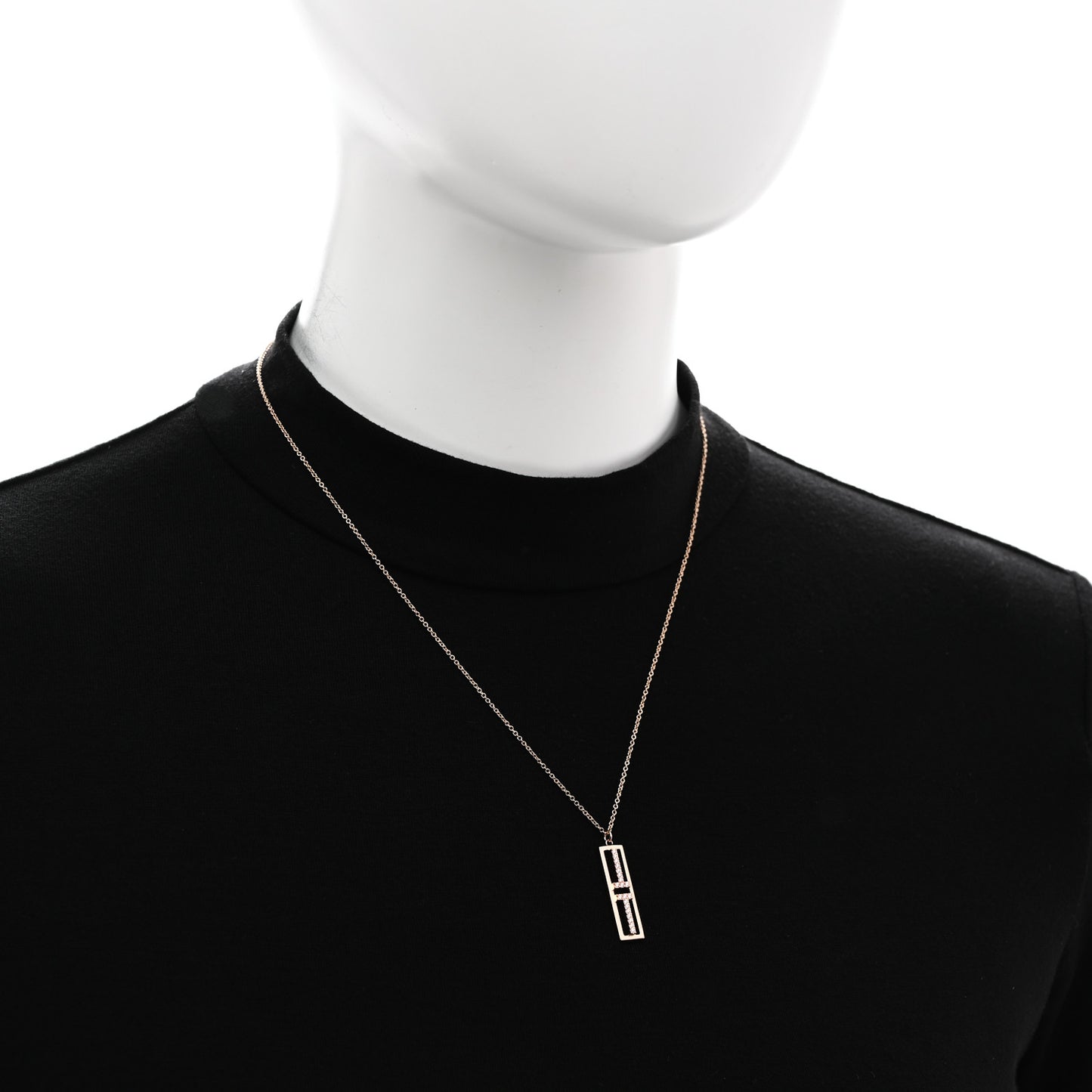 18K Rose Gold Diamond Tiffany T Two Open Vertical Bar Pendant Necklace