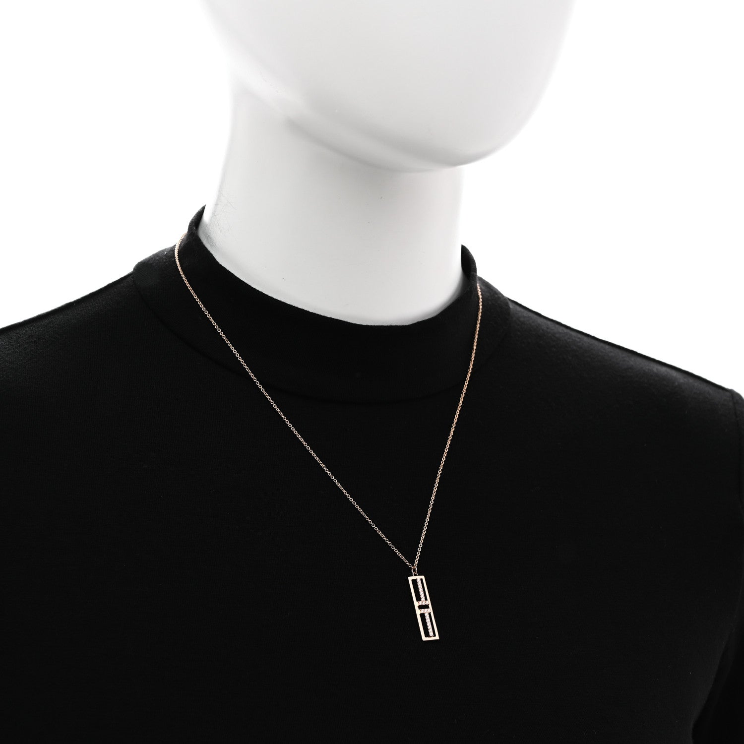 Tiffany 18K Rose Gold Diamond Tiffany T Two Open Vertical Bar Pendant Necklace 2 of 7