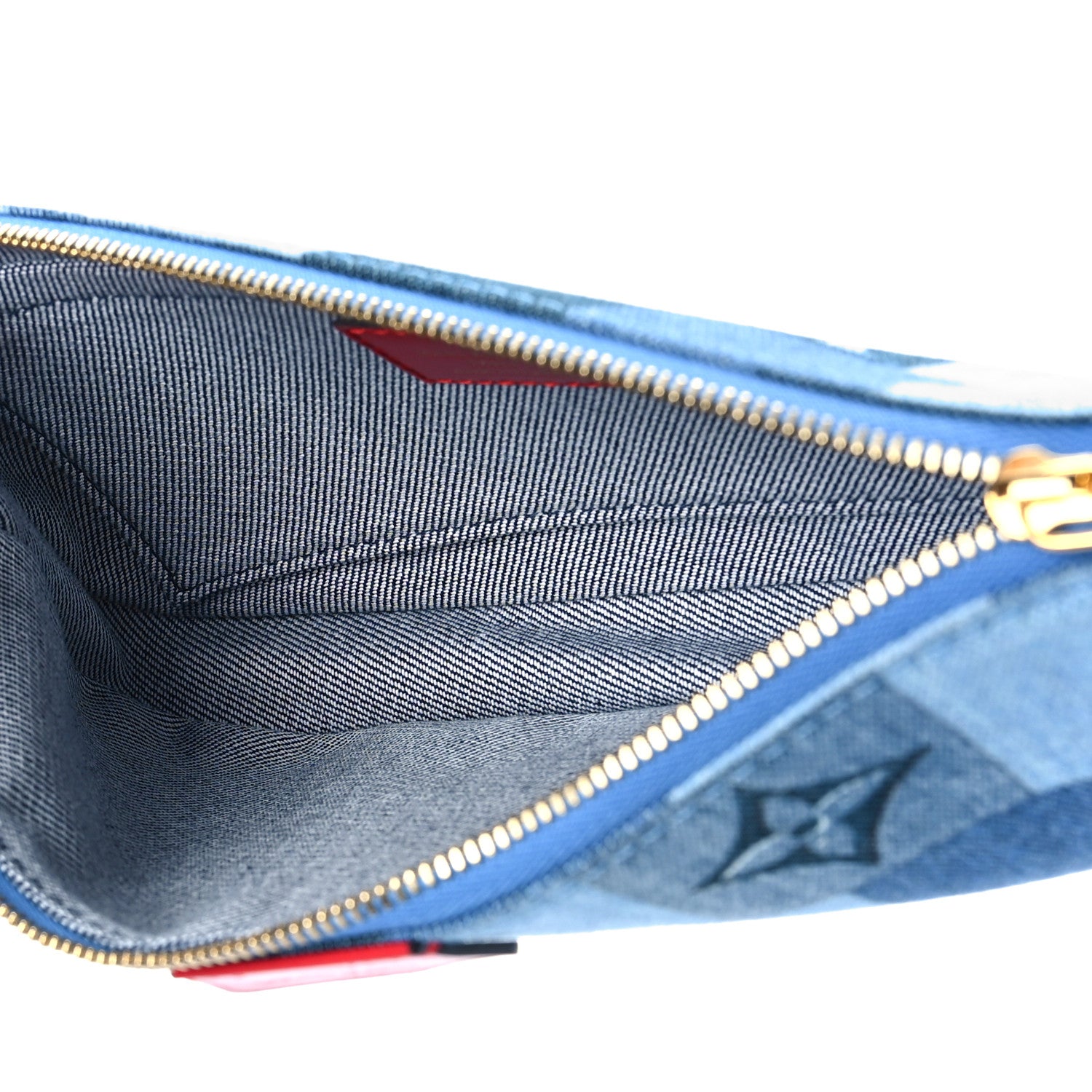 Louis Vuitton Denim Damier Monogram Patchwork Multi Pochette Accessories Blue Rouge 4 of 7