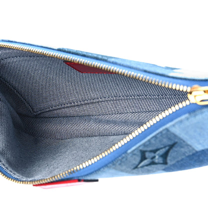 Louis Vuitton Denim Damier Monogram Patchwork Multi Pochette Accessories Blue Rouge 4 of 7