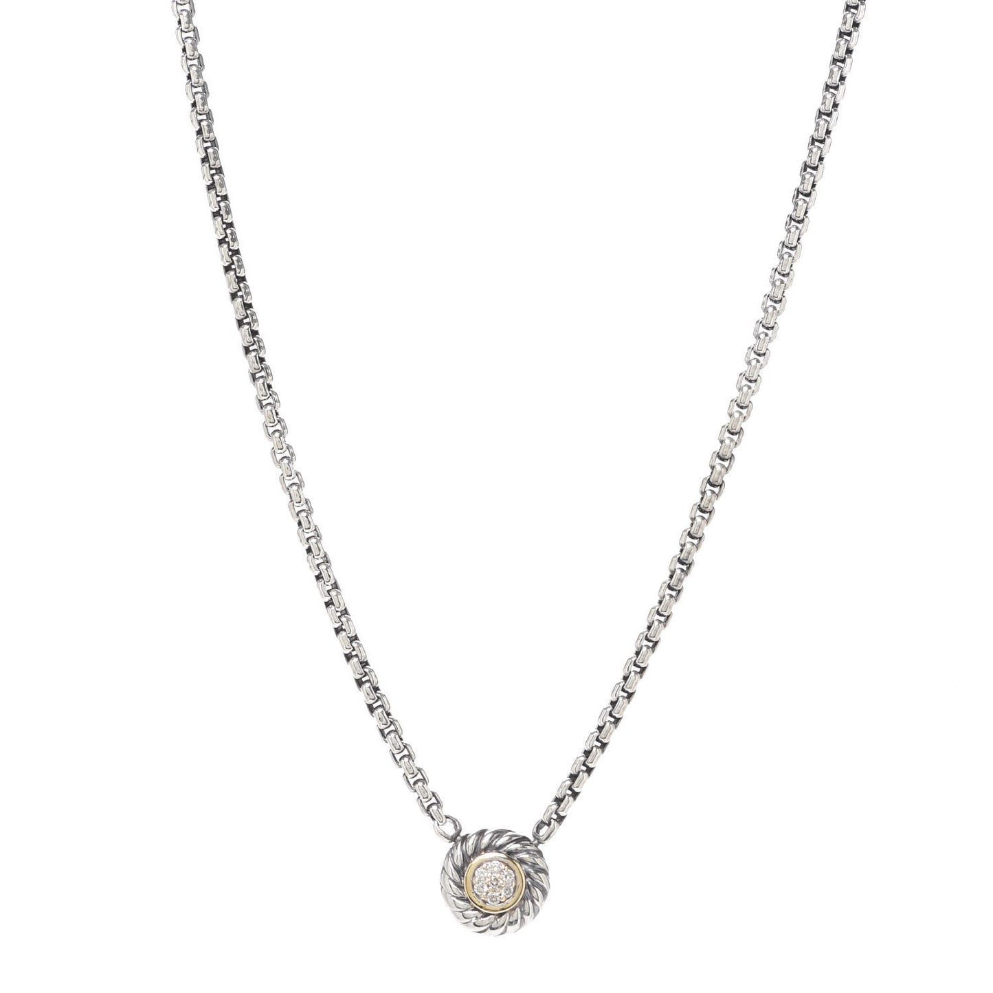 Sterling Silver 18K Yellow Gold Diamond 12mm Pave Cookie Necklace