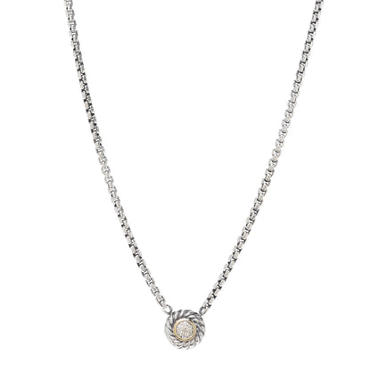 David Yurman Sterling Silver 18K Yellow Gold Diamond 12mm Pave Cookie Necklace 1 of 5