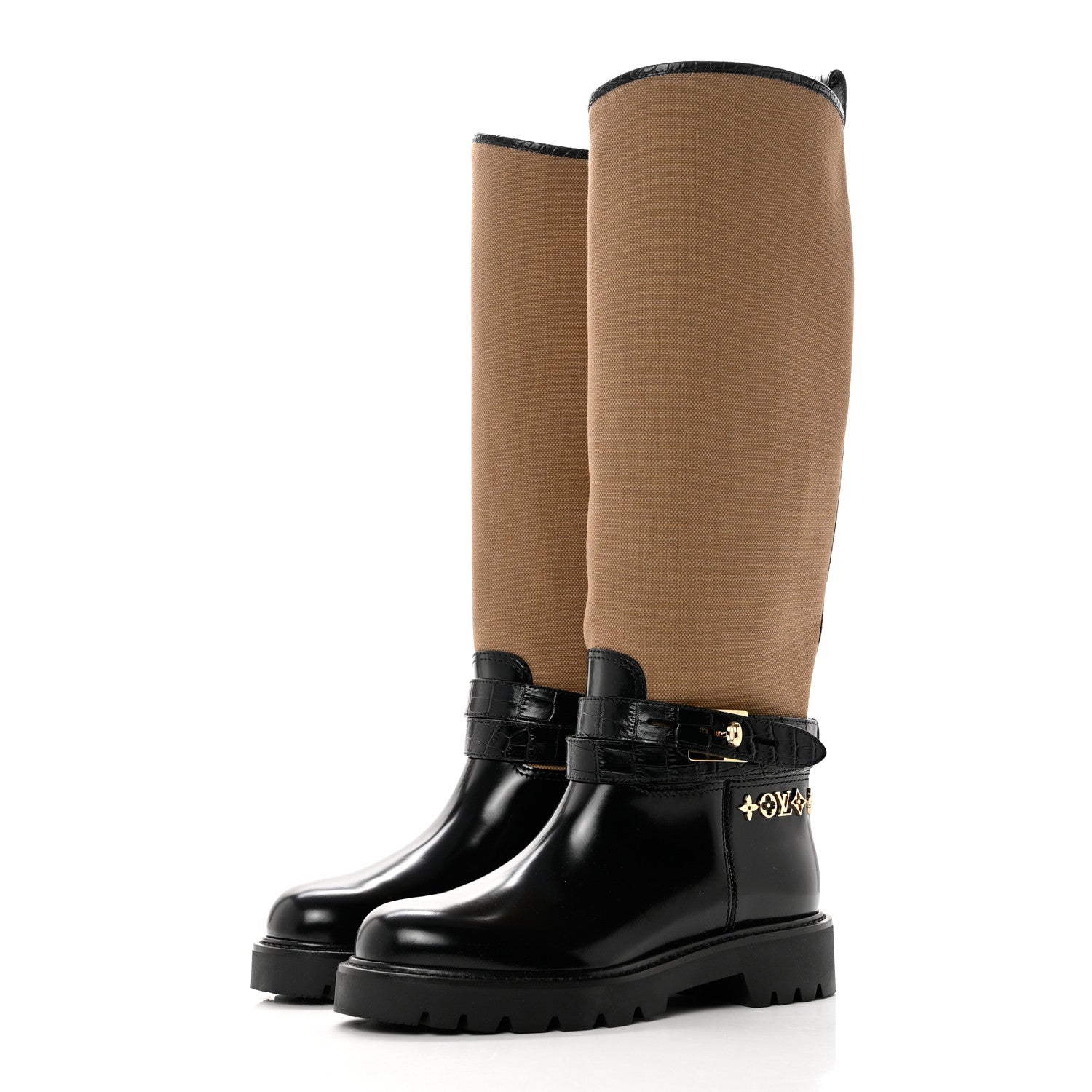 Louis Vuitton Canvas Calfskin Territory Flat High Ranger Boots 37 Khaki 3 of 8