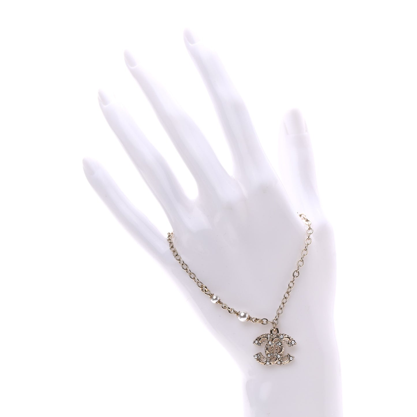 Pearl Crystal CC Bracelet Light Gold