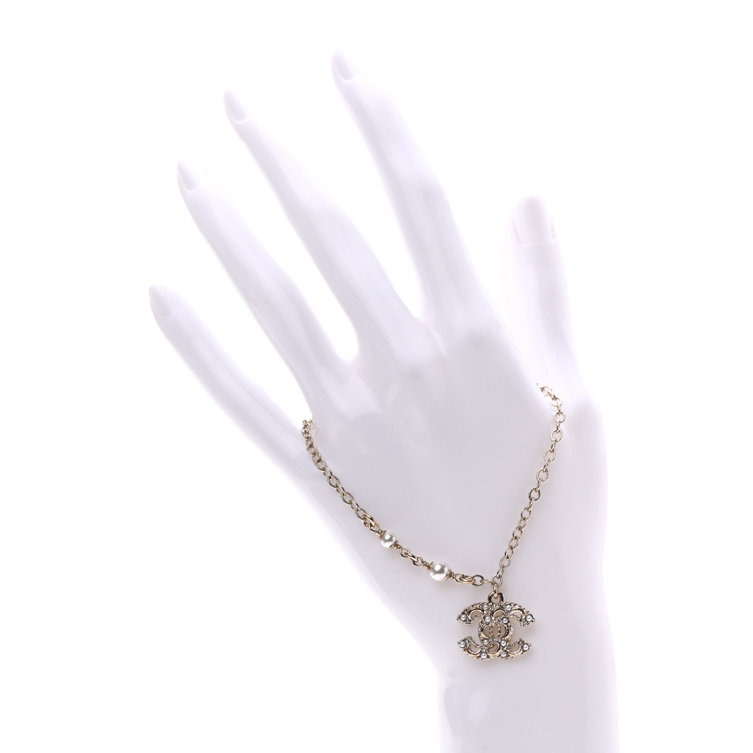 Chanel Pearl Crystal CC Bracelet Light Gold 2 of 4