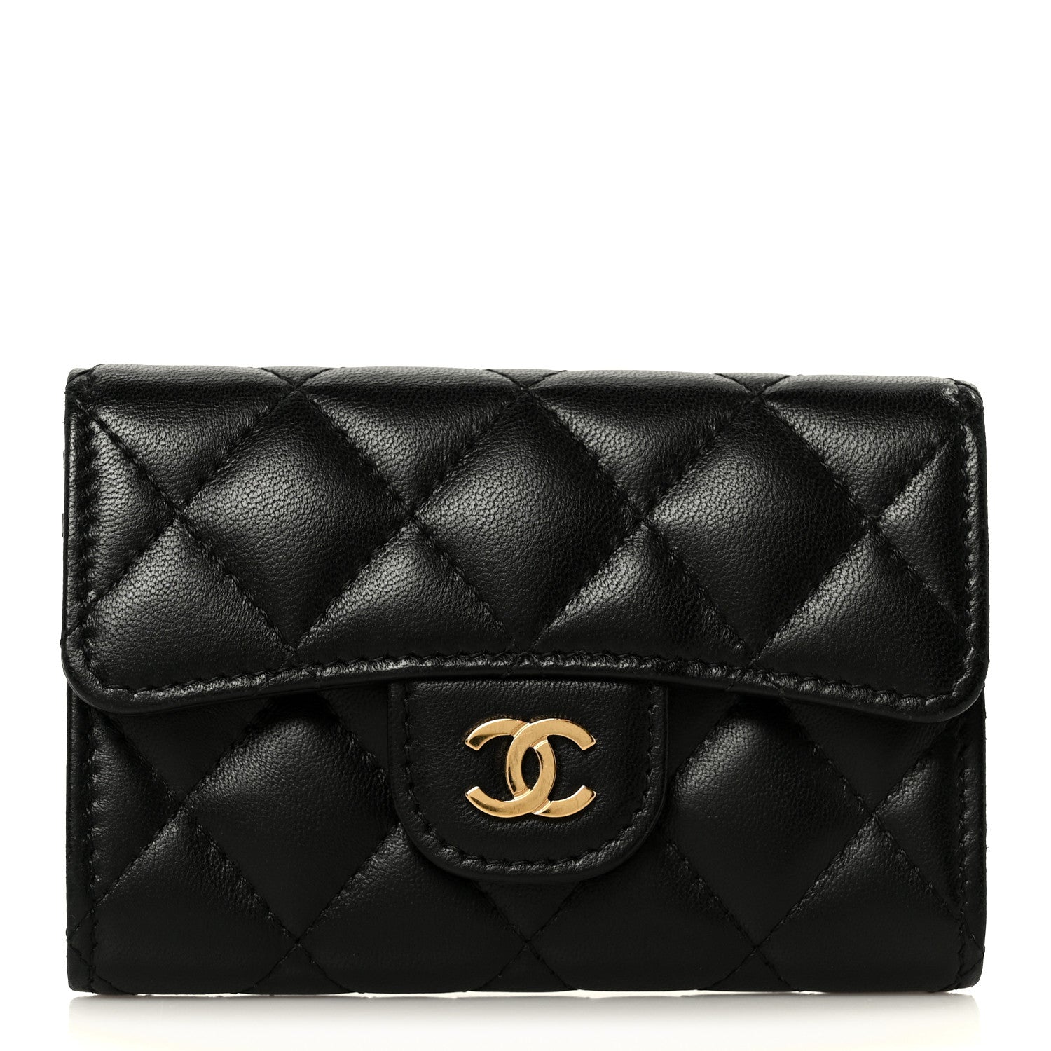 Chanel Lambskin Quilted Flap Card Holder Wallet Black 1 of 10