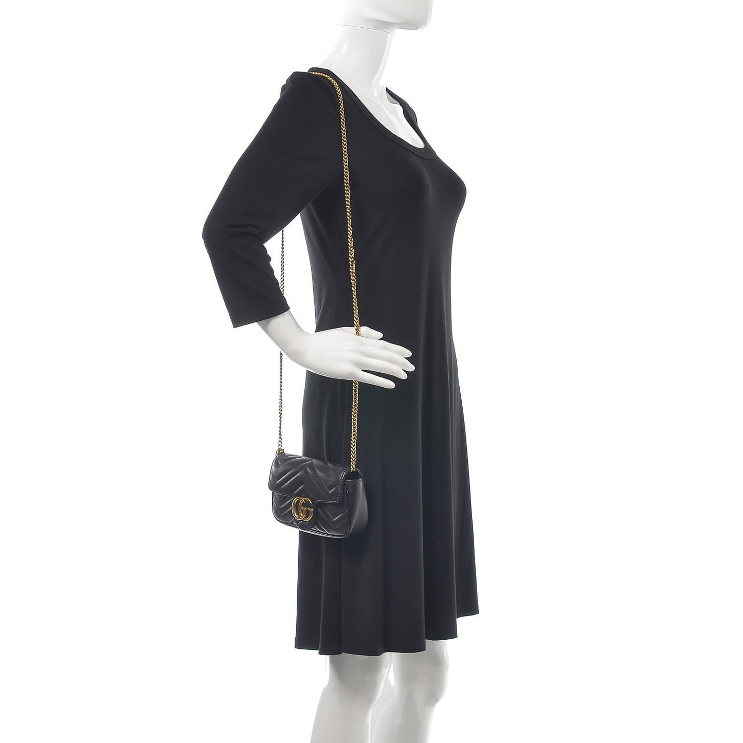 Calfskin Matelasse Super Mini GG Marmont Shoulder Bag Black