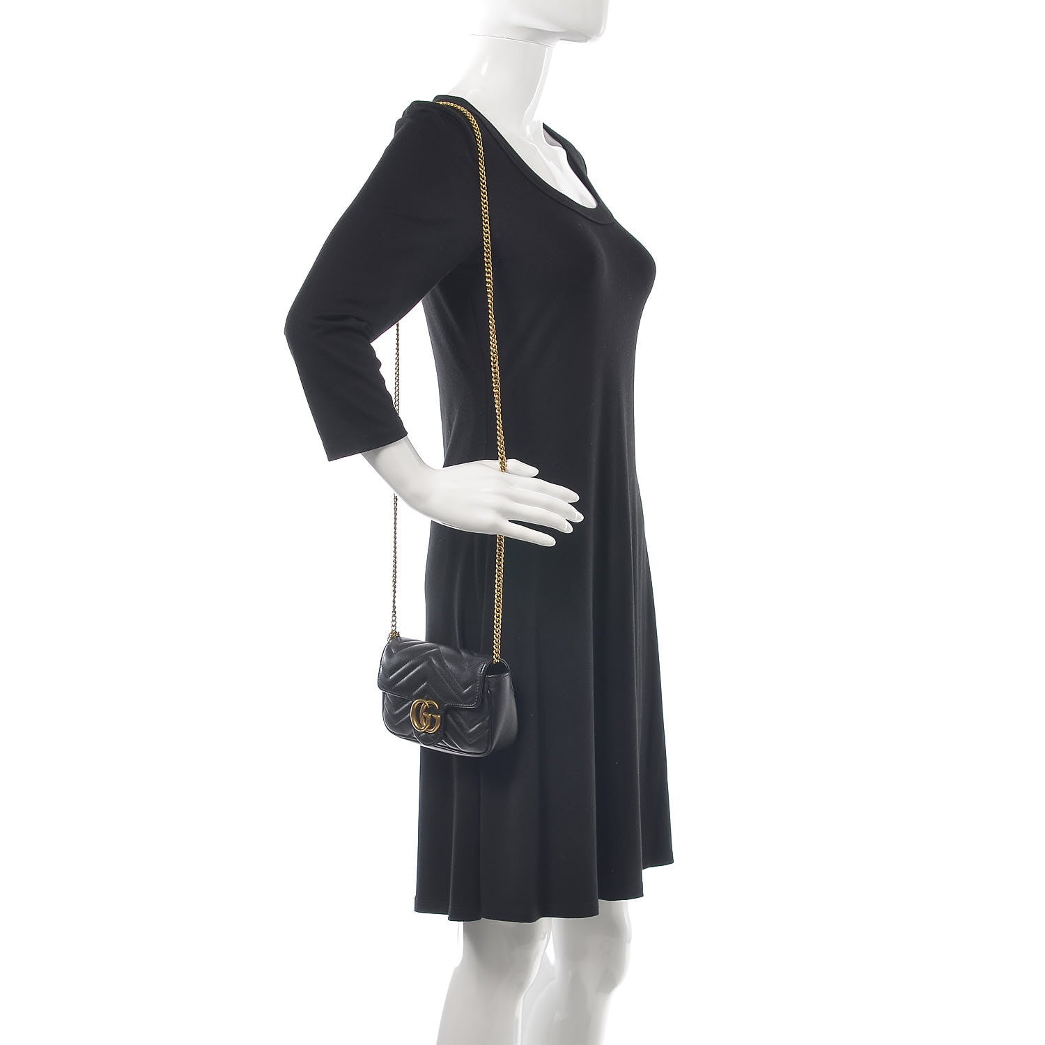 Gucci Calfskin Matelasse Super Mini GG Marmont Shoulder Bag Black 2 of 11