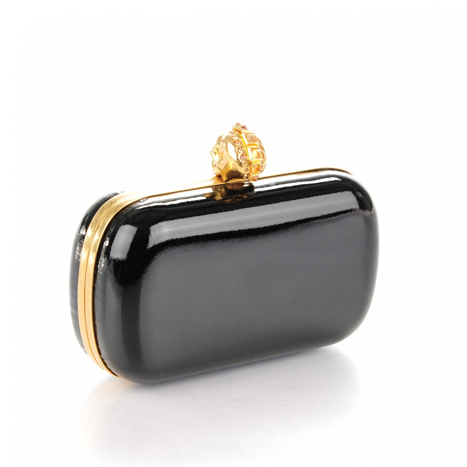 Alexander McQueen Patent Crystal Skull Box Clutch Black 3 of 7