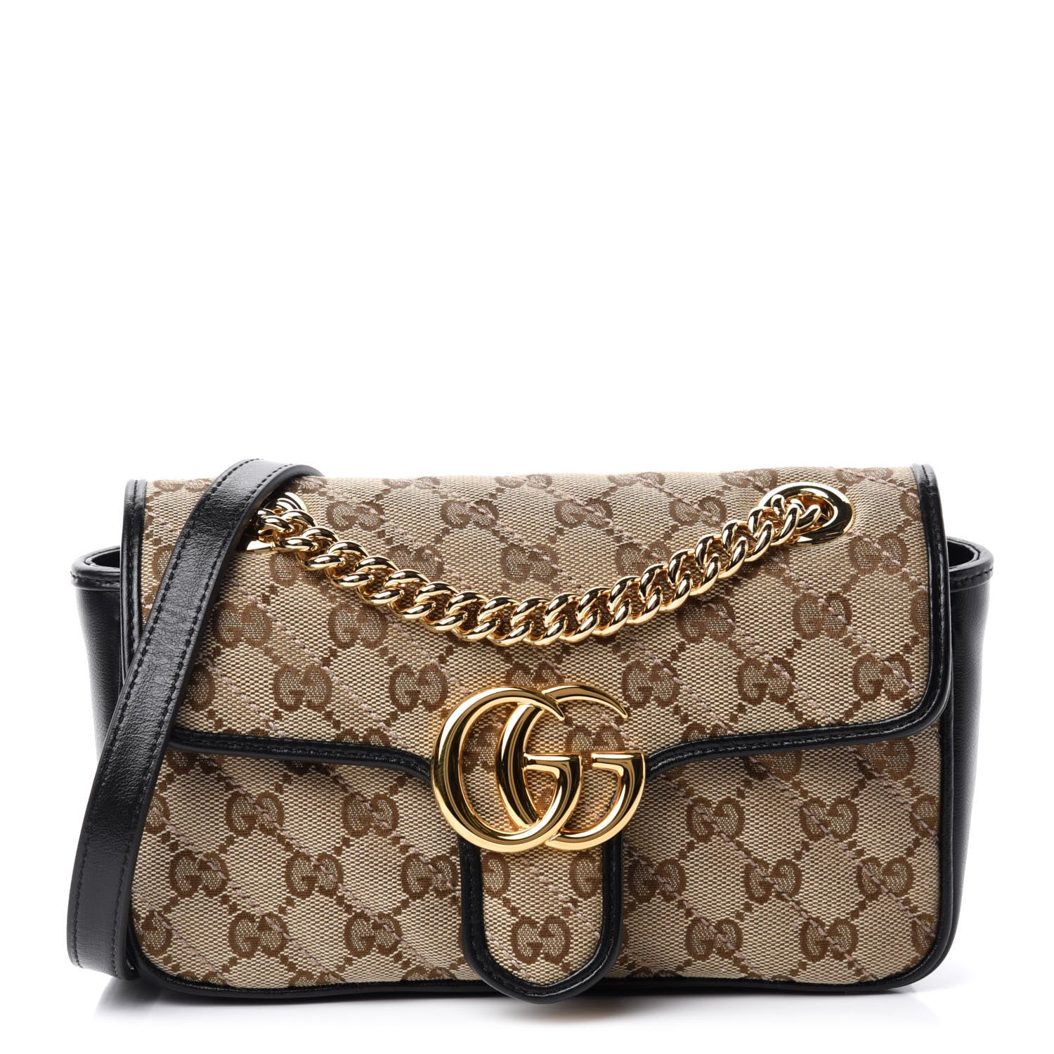Gucci Monogram Matelasse Diagonal Mini GG Marmont Shoulder Bag Beige Black 1 of 11