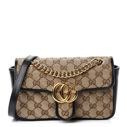 Gucci Monogram Matelasse Diagonal Mini GG Marmont Shoulder Bag Beige Black 1 of 11