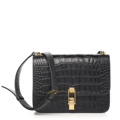 Saint Laurent Calfskin Crocodile Embossed Carre Satchel Black 1 of 9