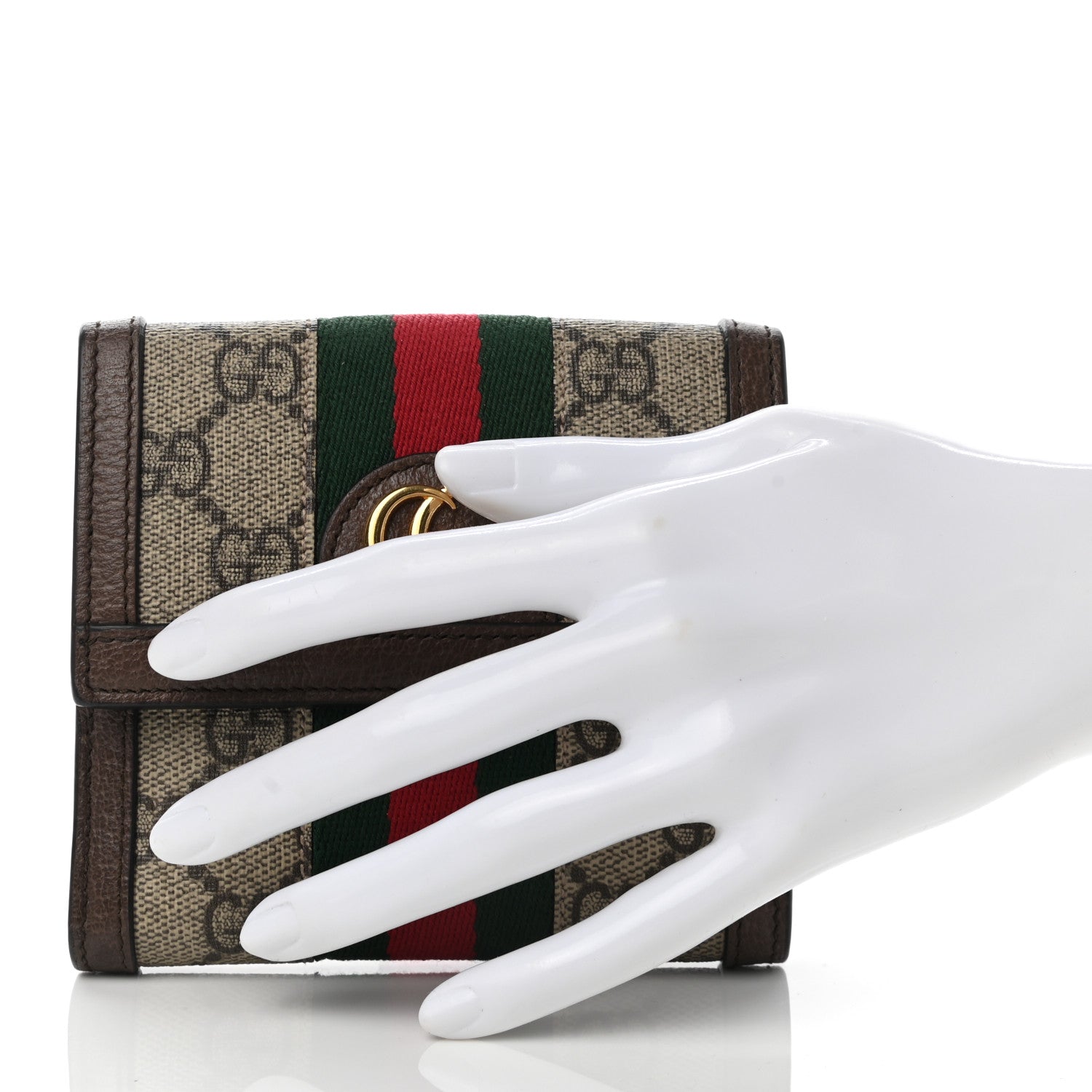 Gucci GG Supreme Monogram Web Ophidia French Flap Wallet Beige New Acero 2 of 8