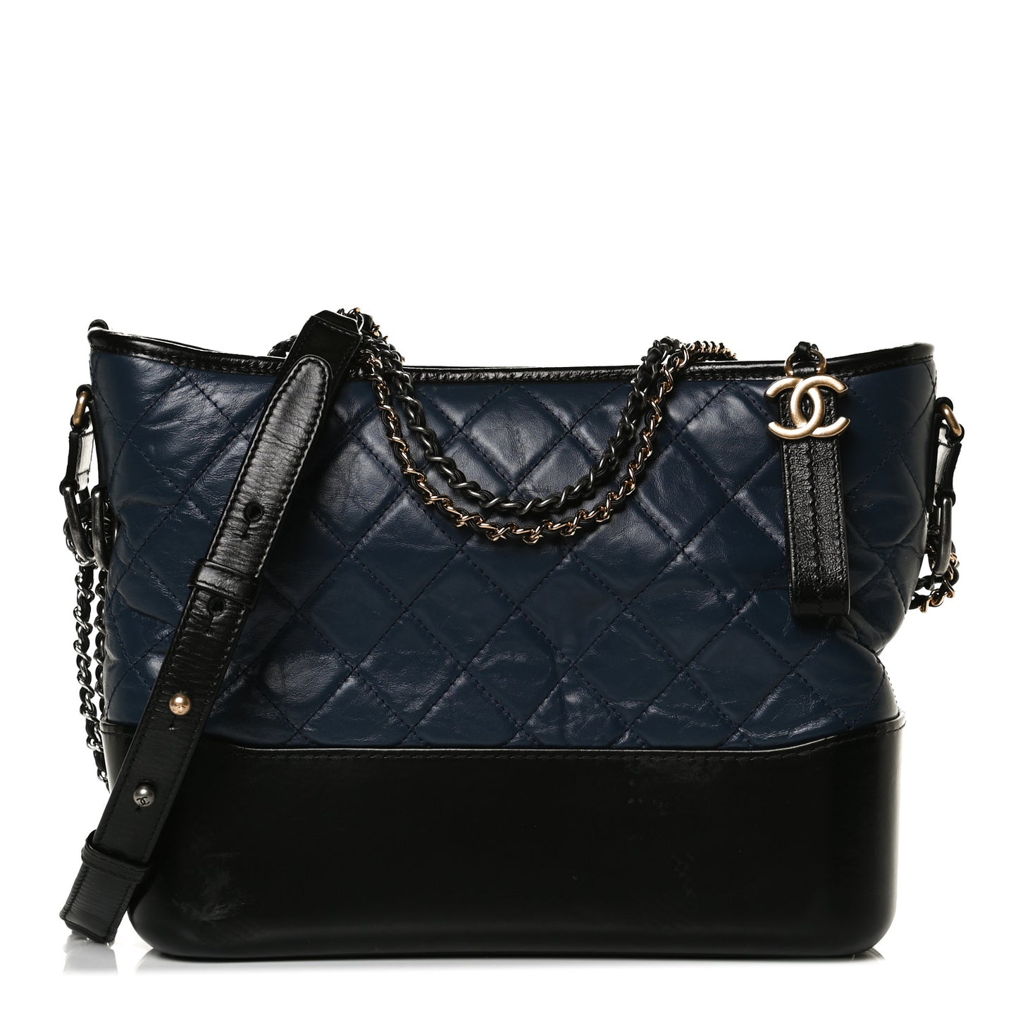 Aged Calfskin Quilted Medium Gabrielle Hobo Navy Black