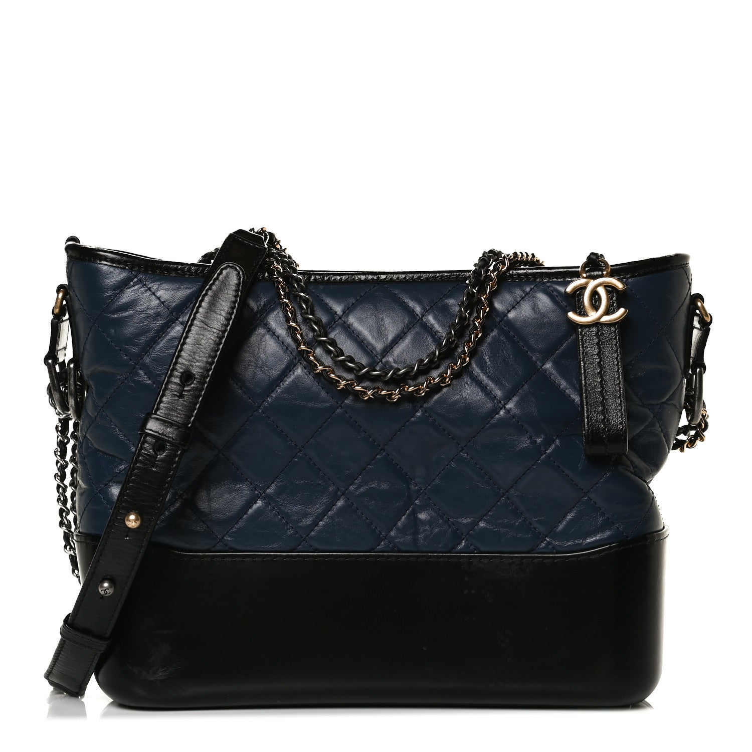 Chanel Aged Calfskin Quilted Medium Gabrielle Hobo Navy Black 1 of 16
