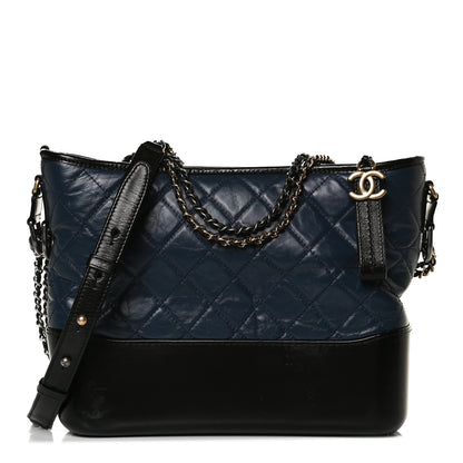 Chanel Aged Calfskin Quilted Medium Gabrielle Hobo Navy Black 1 of 16