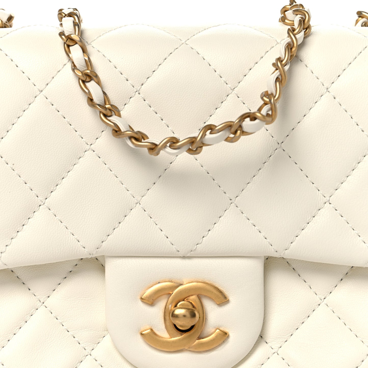 Lambskin Quilted Mini Pearl Crush Flap White