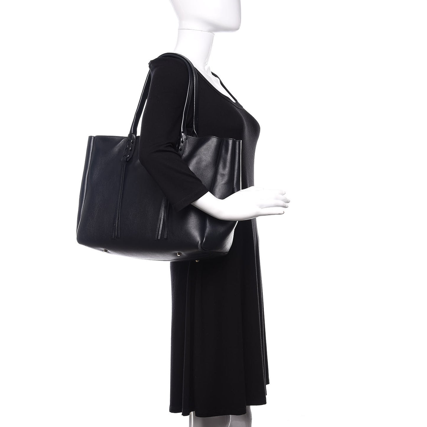 Smooth Calfskin Small Fringe Shopper Tote Black Navy