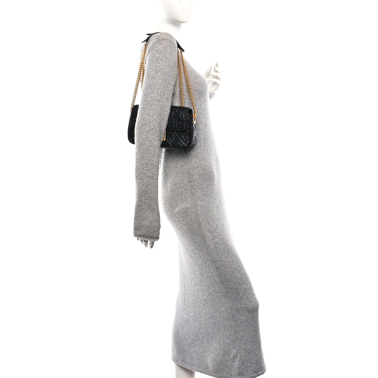Fendi Nappa Small FF Embossed Midi Chain Baguette Black 2 of 9