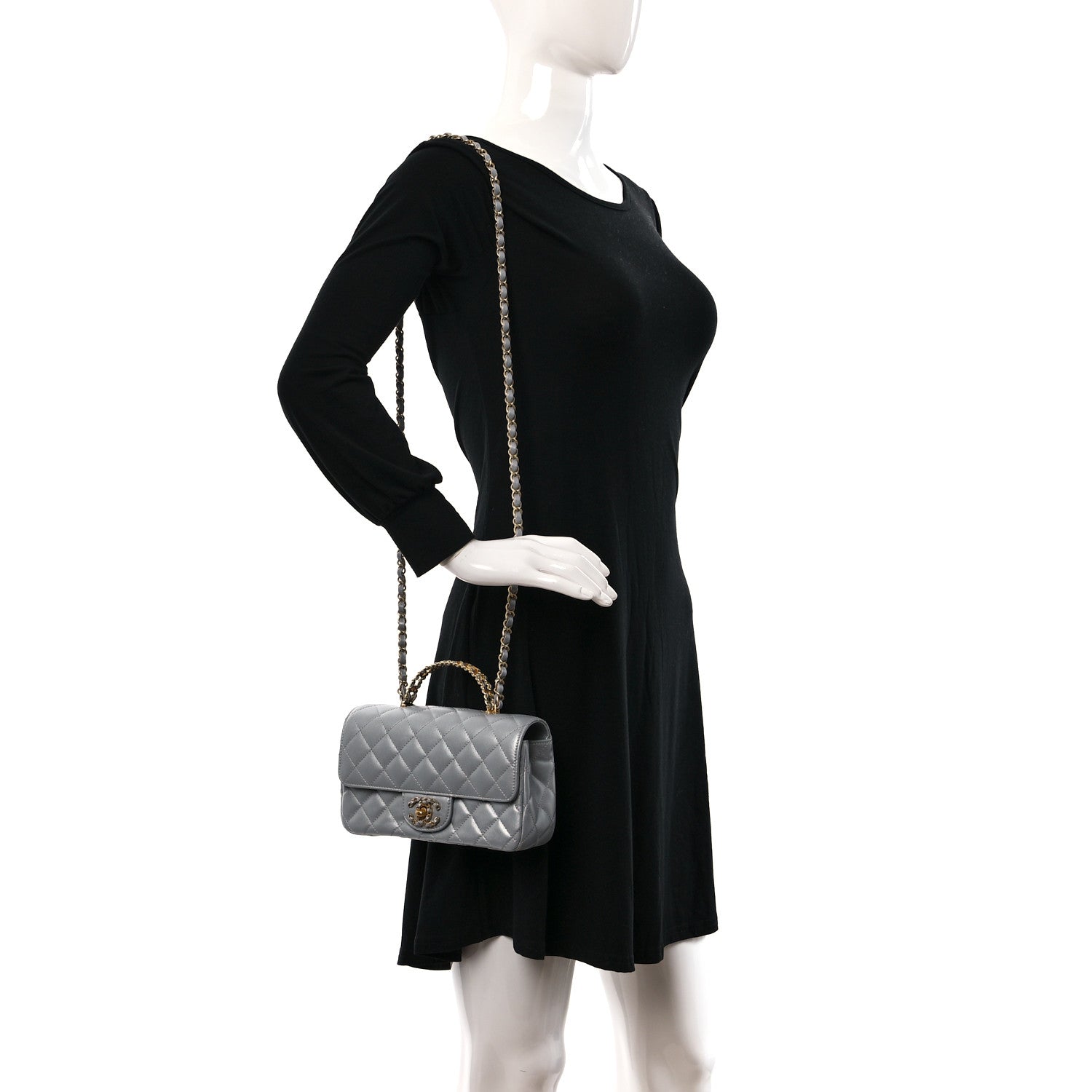 Chanel Metallic Lambskin Quilted Mini Strass On Top Flap Silvery 2 of 12
