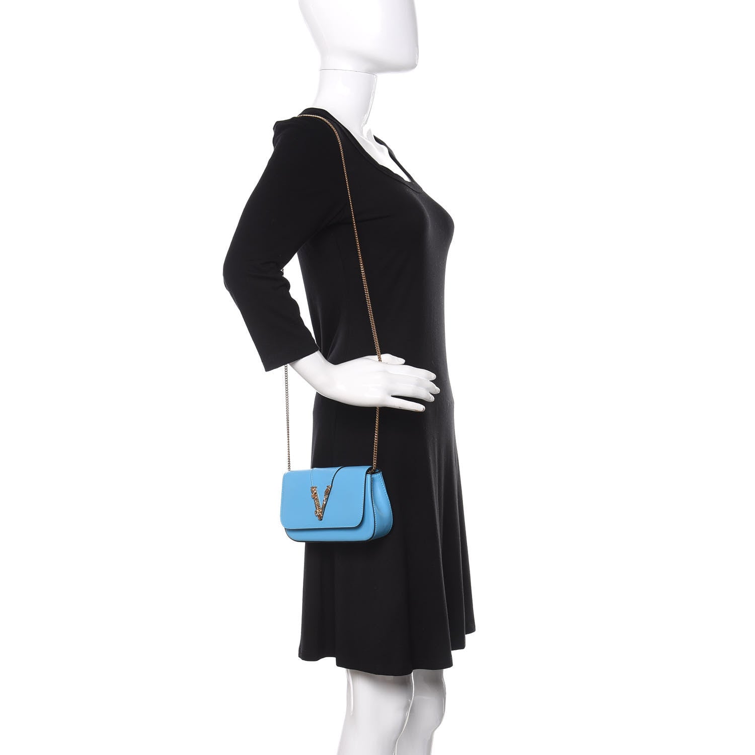 Versace Virtus Mini Wallet Chain Crossbody Blue 2 of 9