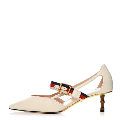 Gucci Malaga Kid Sylvie Web Bamboo Low Heel Mules 36.5 White 1 of 12