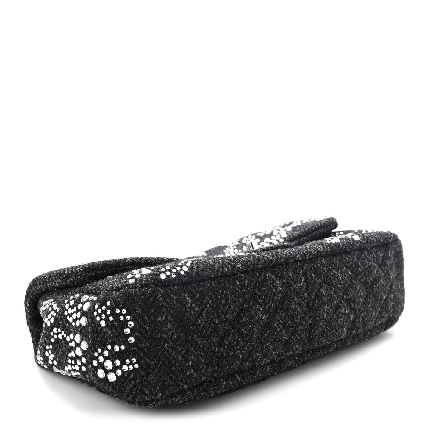 Tweed Swarovski Crystal Leopard Jumbo Flap  Black