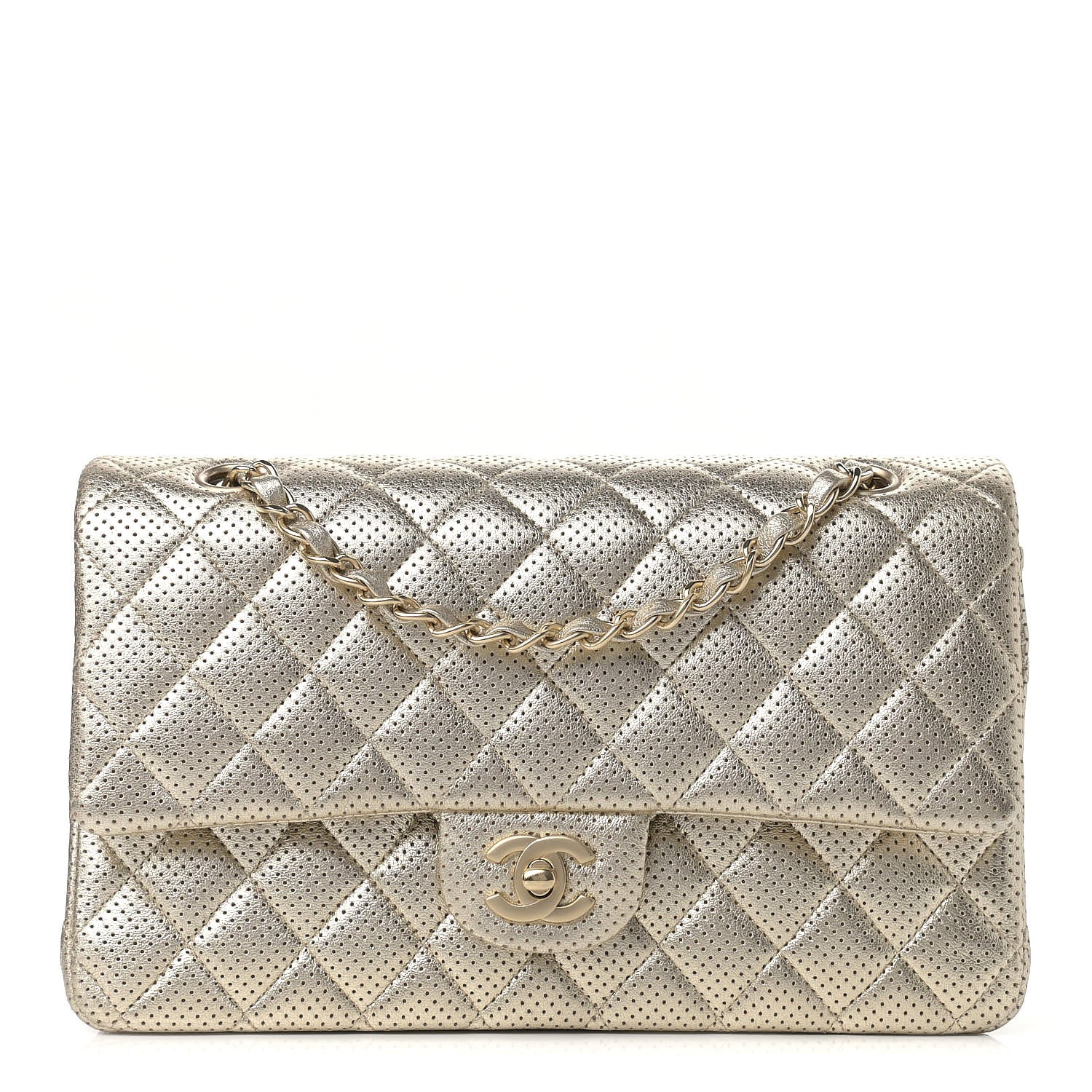 Chanel Metallic Lambskin Perforated Medium Double Flap Gold 1 of 12