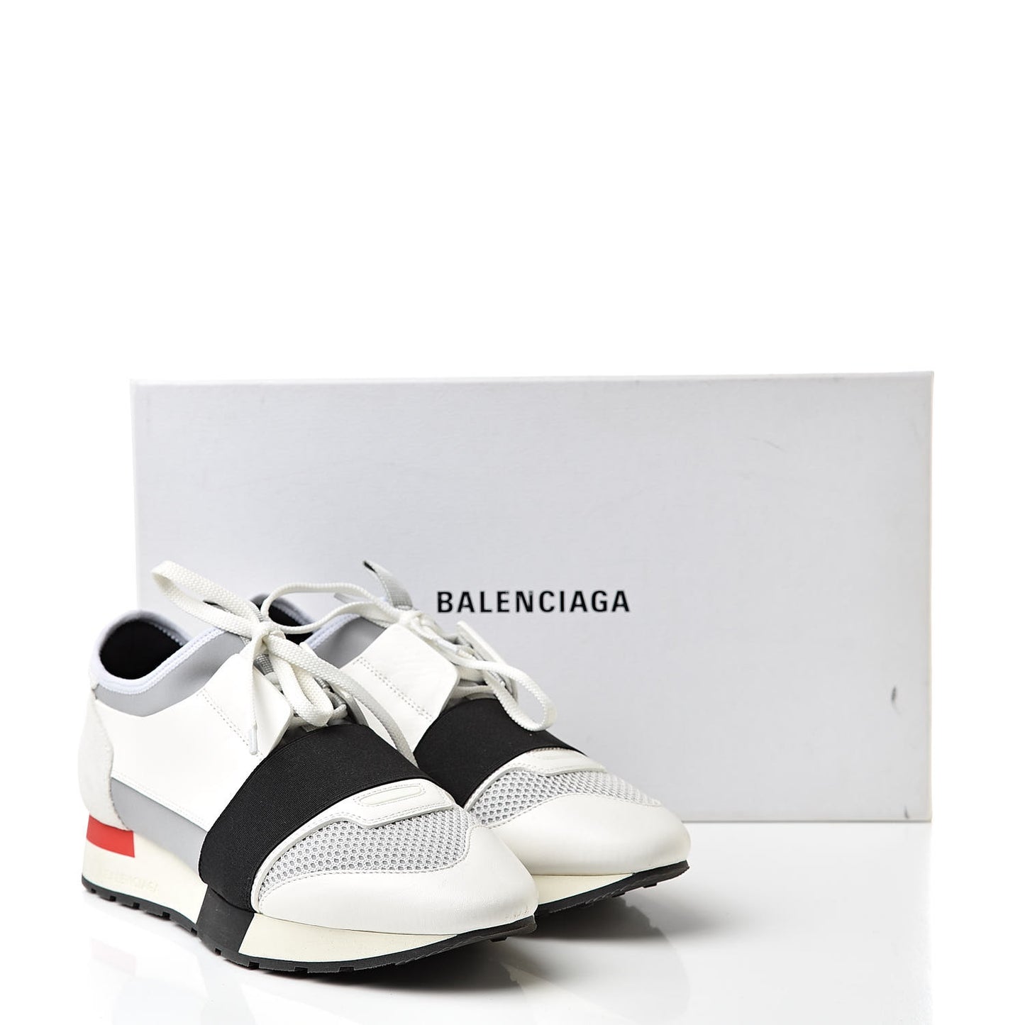 Mesh Calfskin Neoprene Suede Womens Race Runner Sneakers 38 White Black Gris
