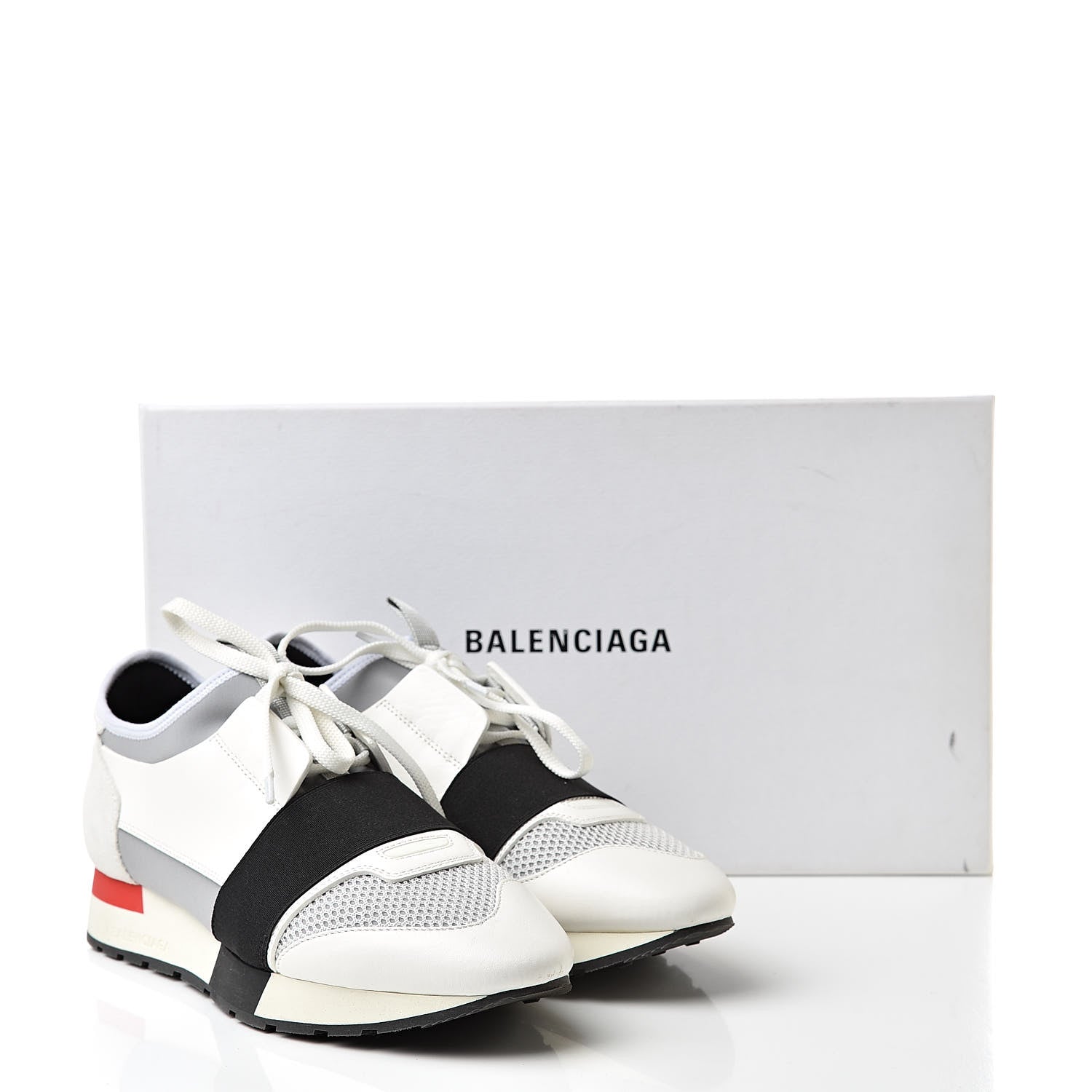 Balenciaga Mesh Calfskin Neoprene Suede Womens Race Runner Sneakers 38 White Black Gris 9 of 9