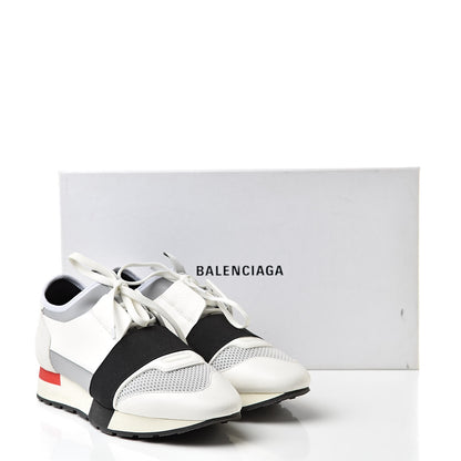 Balenciaga Mesh Calfskin Neoprene Suede Womens Race Runner Sneakers 38 White Black Gris 9 of 9