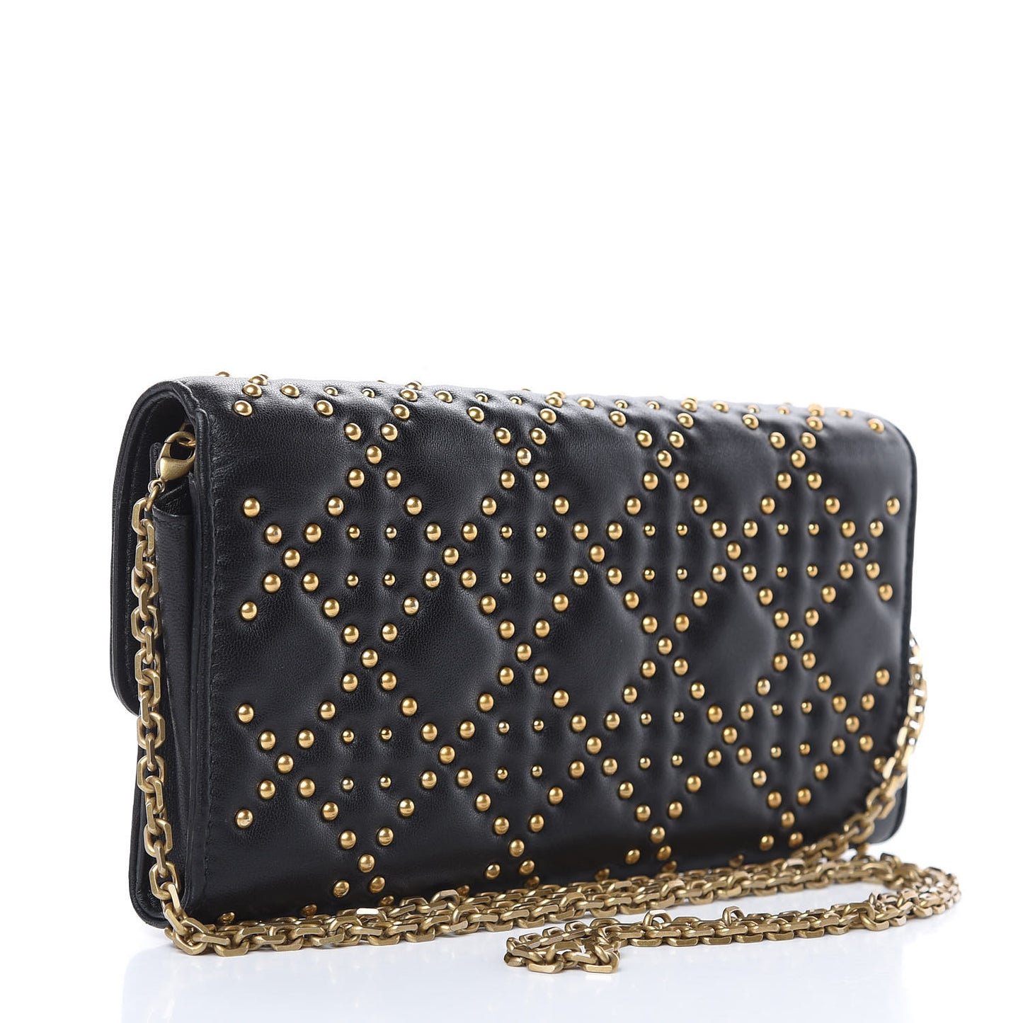 Lambskin Cannage Studded Dioraddict Wallet on Chain Black