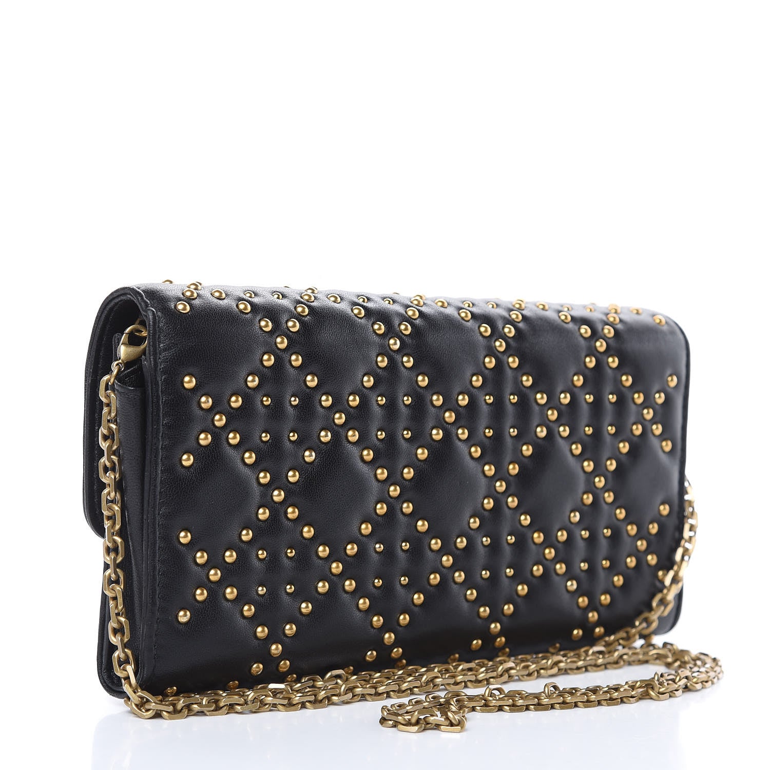 Christian Dior Lambskin Cannage Studded Dioraddict Wallet on Chain Black 3 of 11