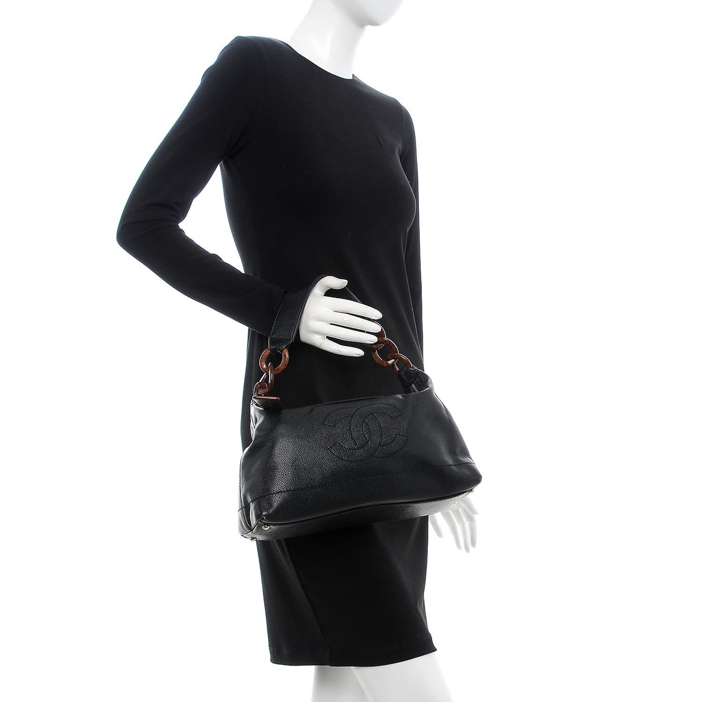 Caviar CC Wood Chain Hobo Black
