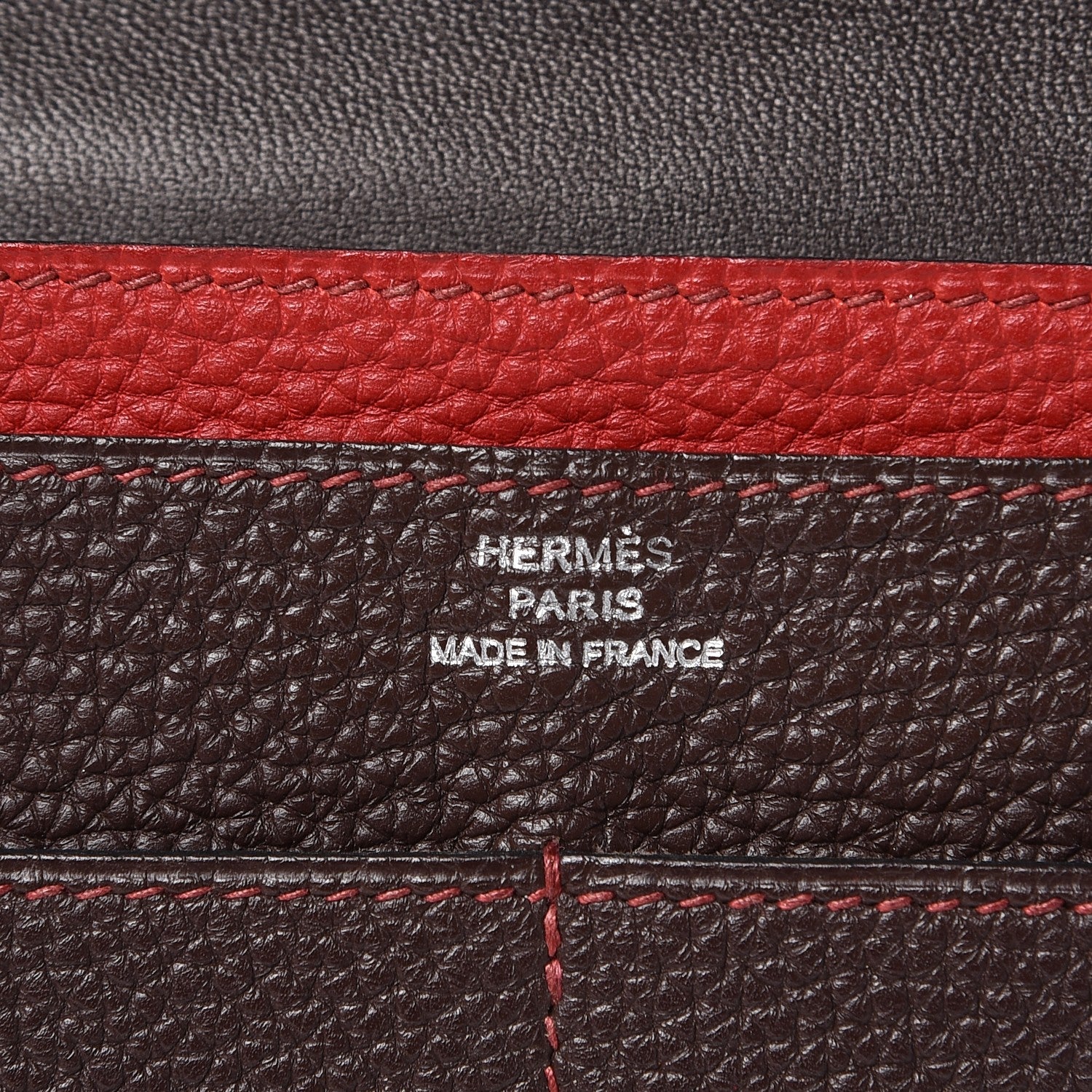 Hermes Togo Dogon Duo Wallet Chocolate Rouge Garance 8 of 14