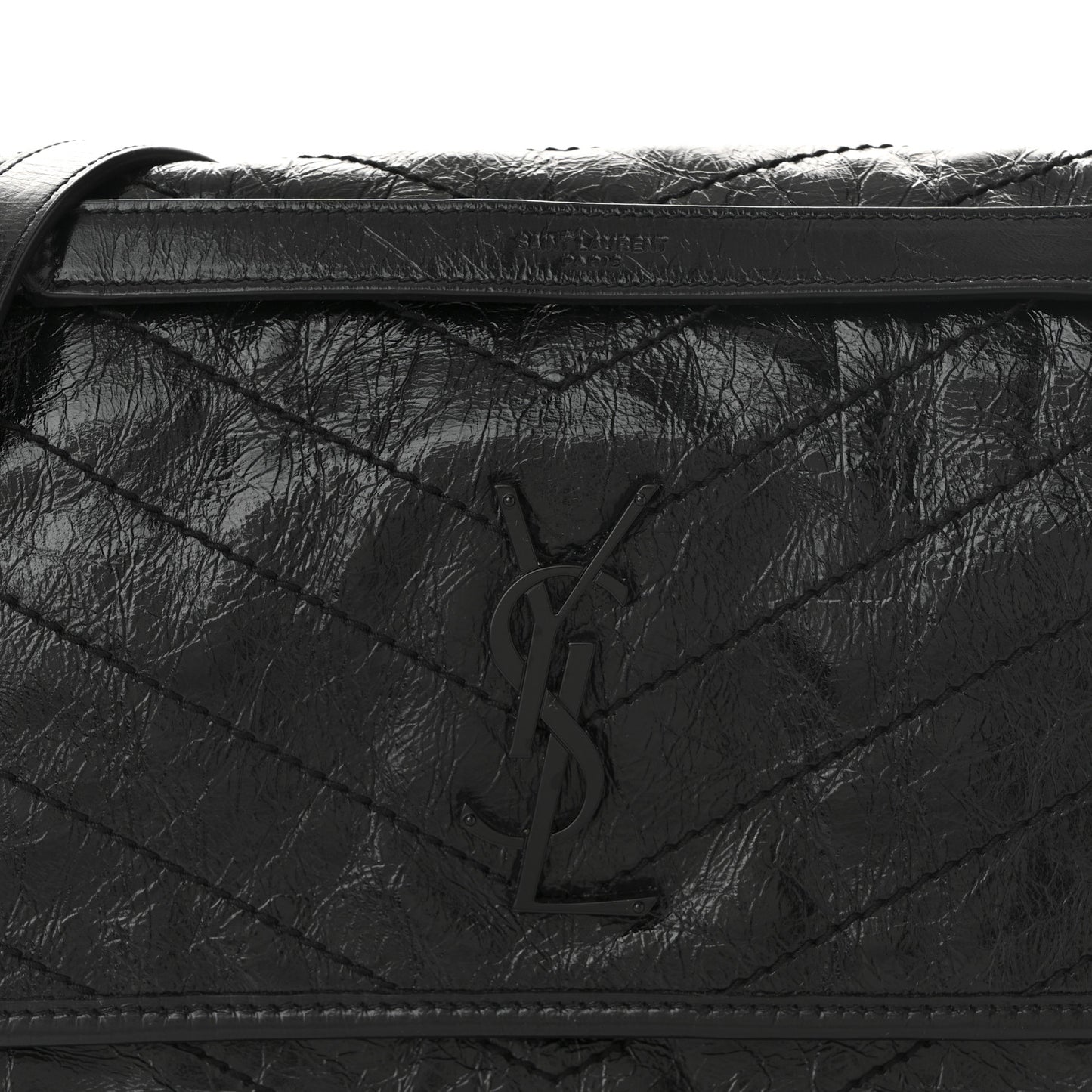 Crinkled Calfskin Matelasse Monogram Medium Niki Chain Satchel Black