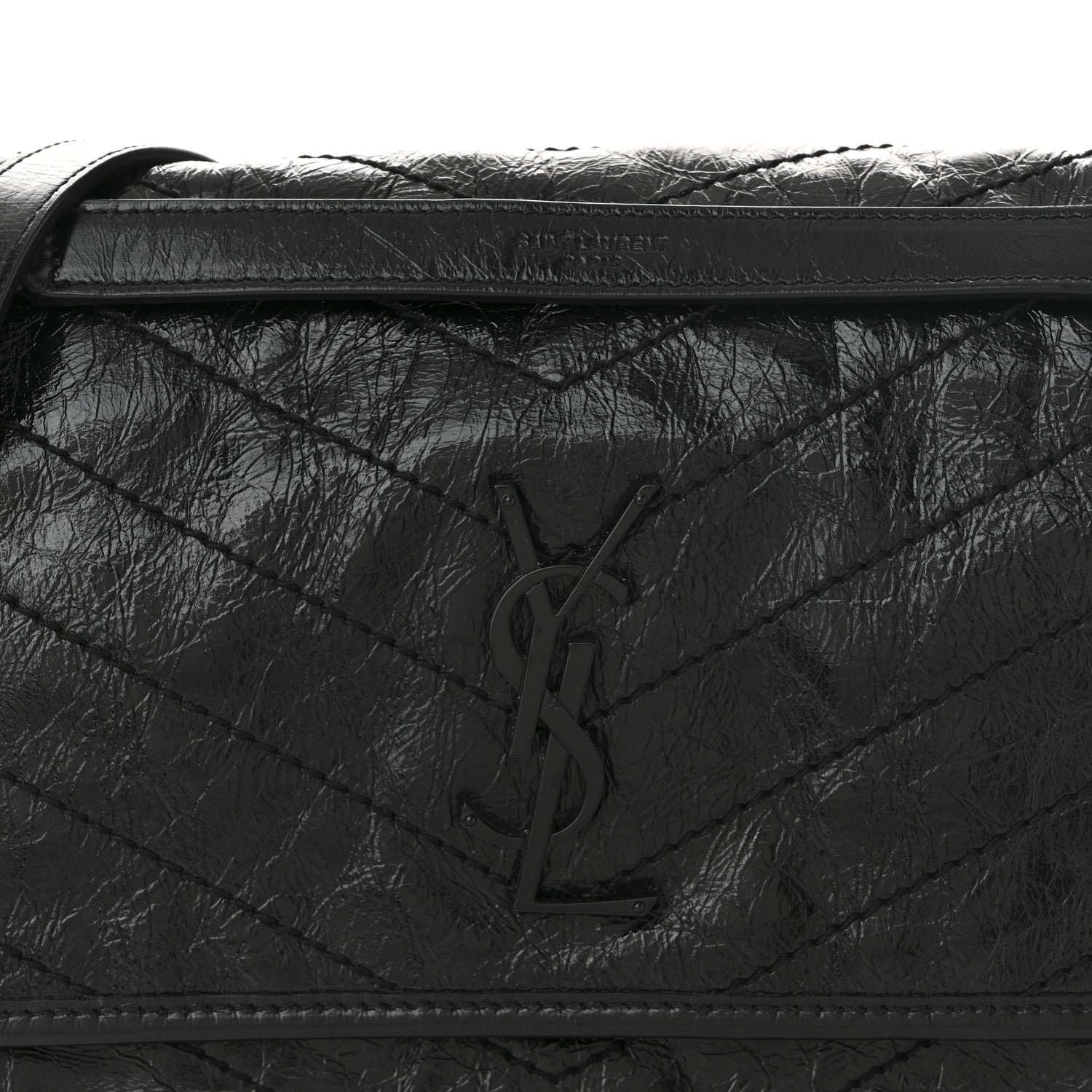 Saint Laurent Crinkled Calfskin Matelasse Monogram Medium Niki Chain Satchel Black 8 of 10