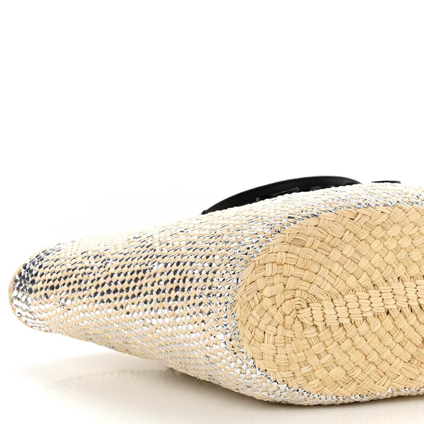 Calfskin Raffia Paulas Ibiza Sparkling Metallic Anagram Basket Tote Bag Natural Silver