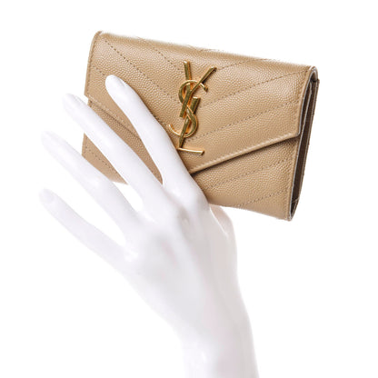 Saint Laurent Grain De Poudre Matelasse Chevron Small Monogram Envelope Wallet Darke Beige 2 of 8