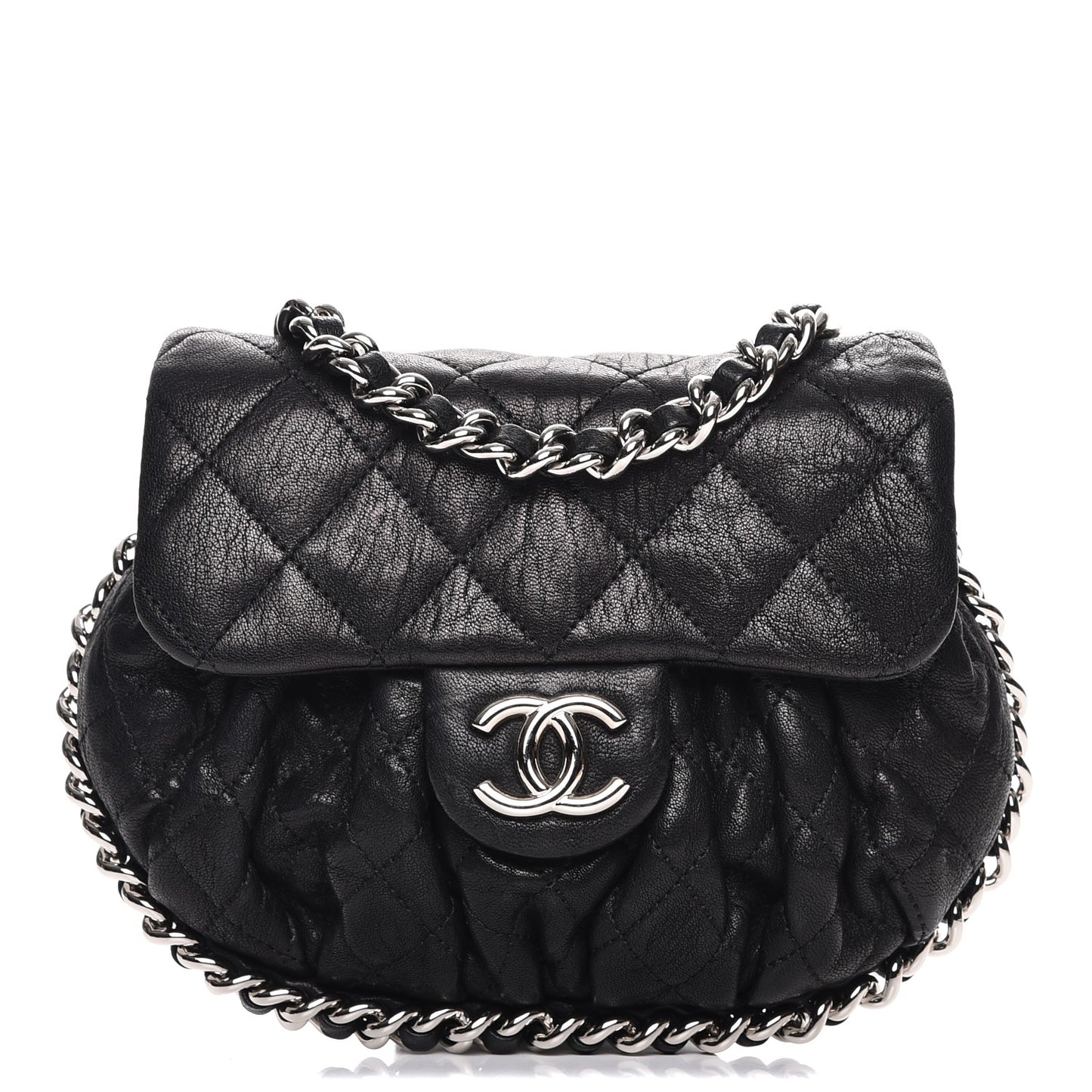 Washed Lambskin Quilted Mini Chain Around Flap Black